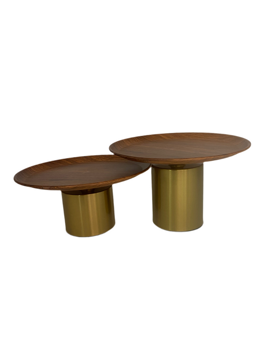 2 Pcs Metal Brown Plate With Golden Base Set