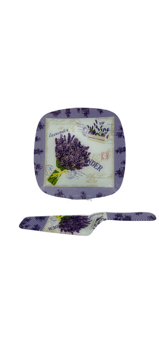 Glass cake plate with spatula