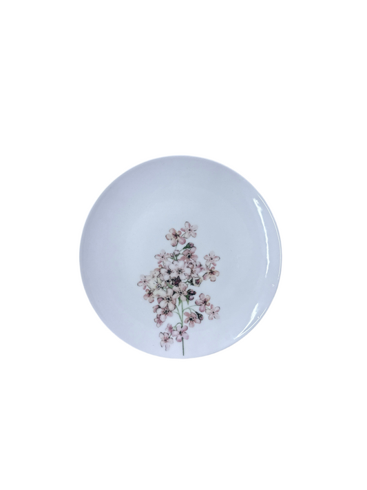 Flat White Plate with flowers 24cm