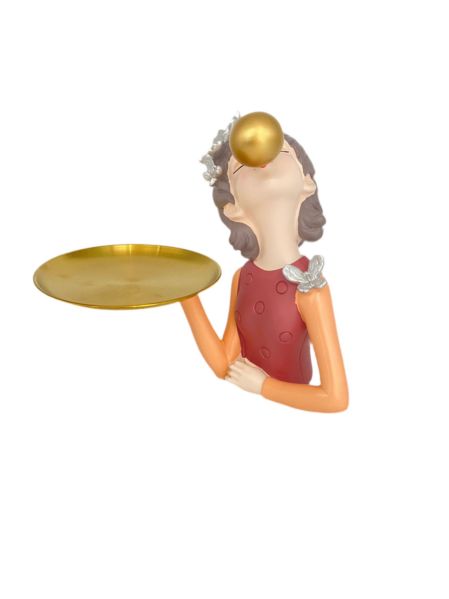 Metal Plate Holding Lady Showpiece Statue Sculpture Figure for Home Decor