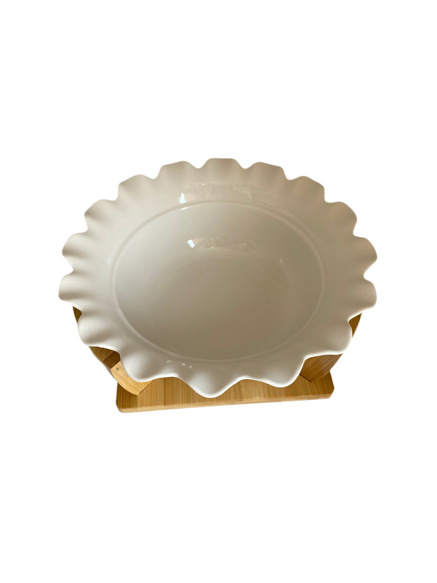 White Porcelain Flower Bowl With Bamboo Stand