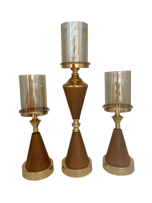 Set 3 Pcs Wood/Metal Candle Holder