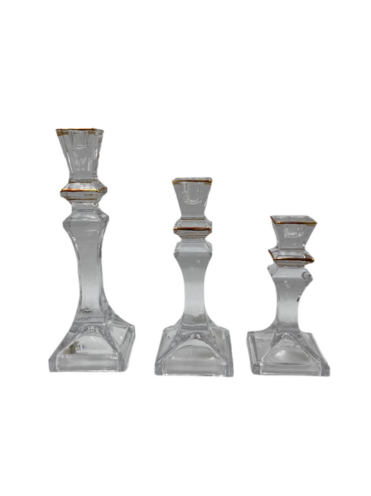 3 PCs Squared Crystal Candle Holder Set