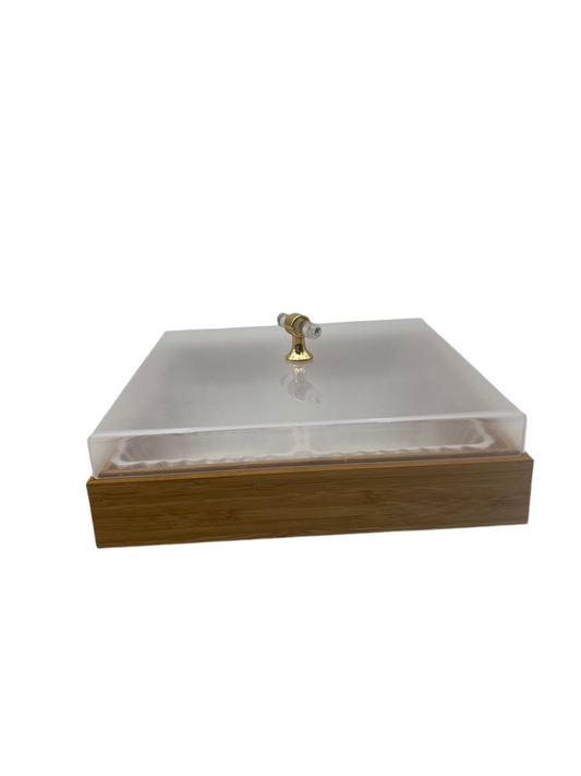 4 Pcs Square Plexi Bowl In Wooden  Tray With Plexi Cover