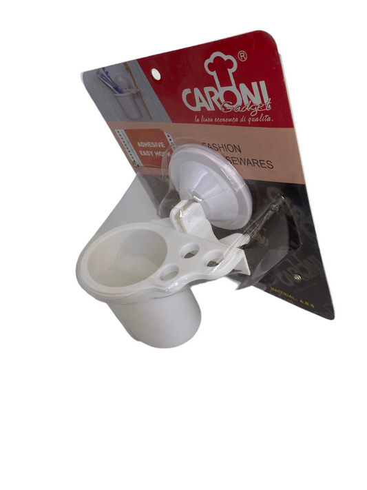 White Plastic Adhesive Toothbrush Holder