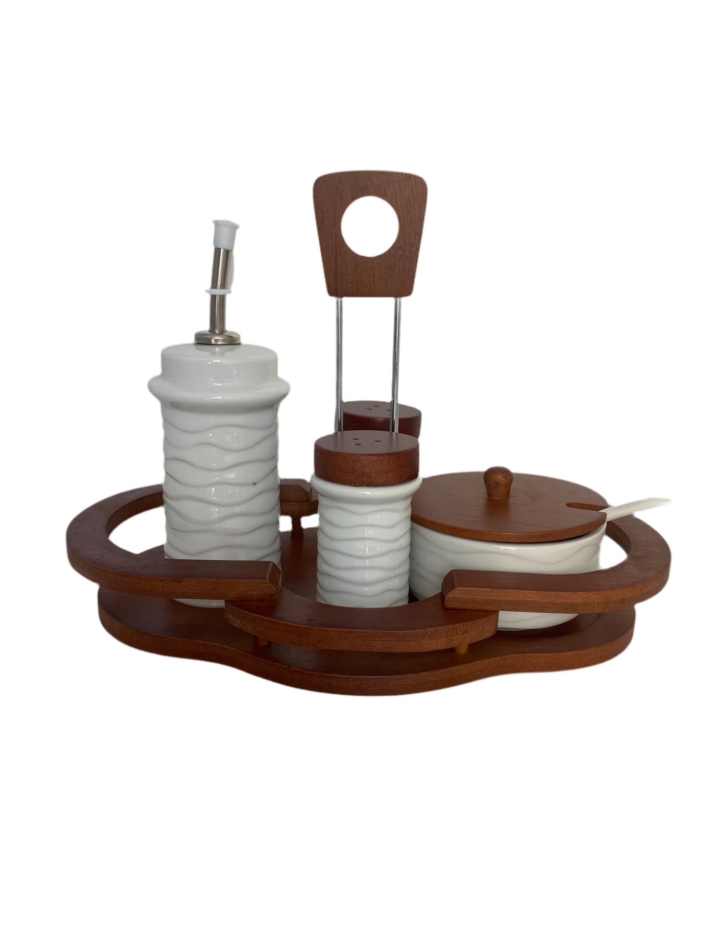 GeBe,Porcelain Cruet Set With Bamboo Holder