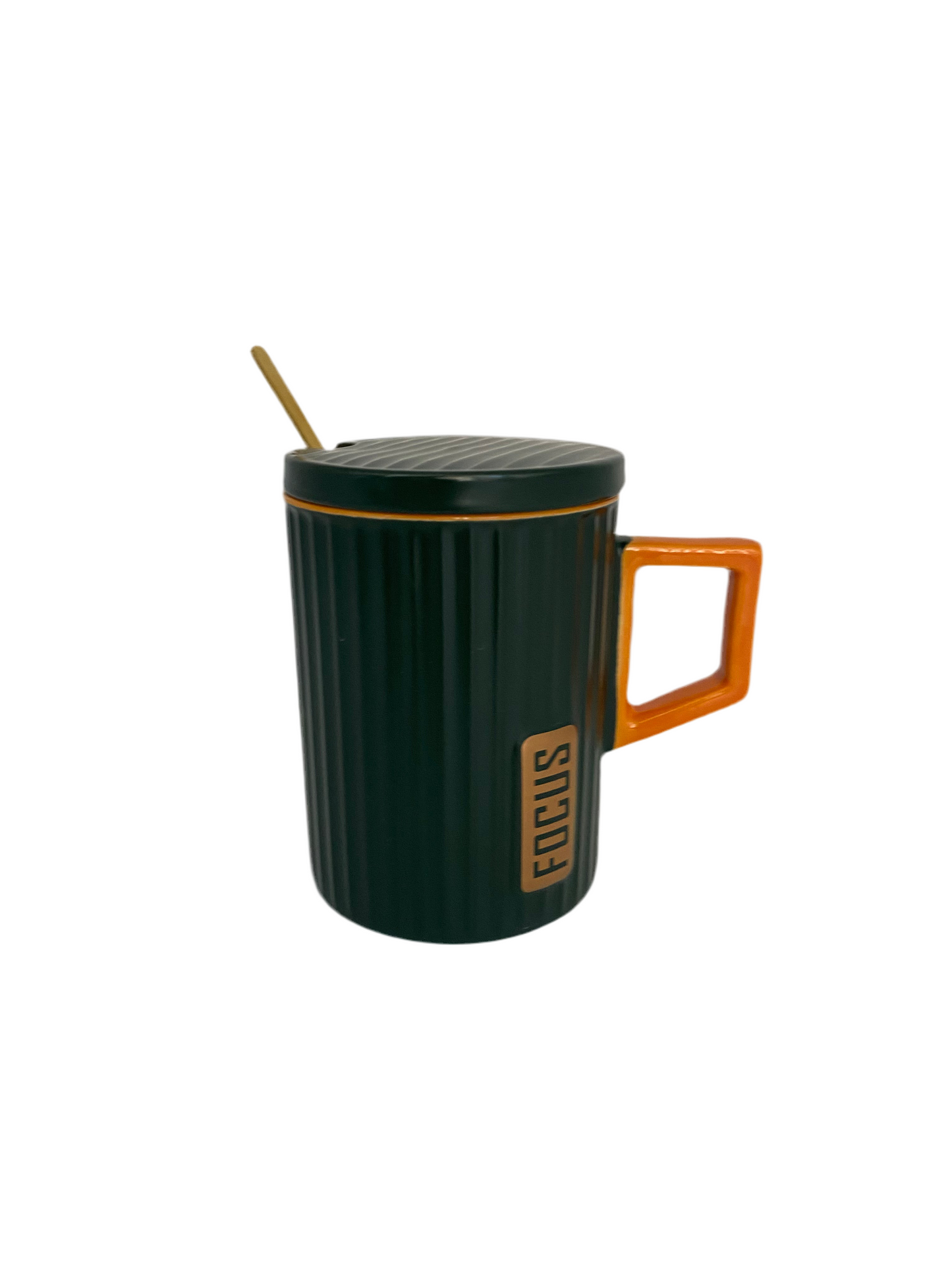 Ceramic Mug With Spoon & Lid