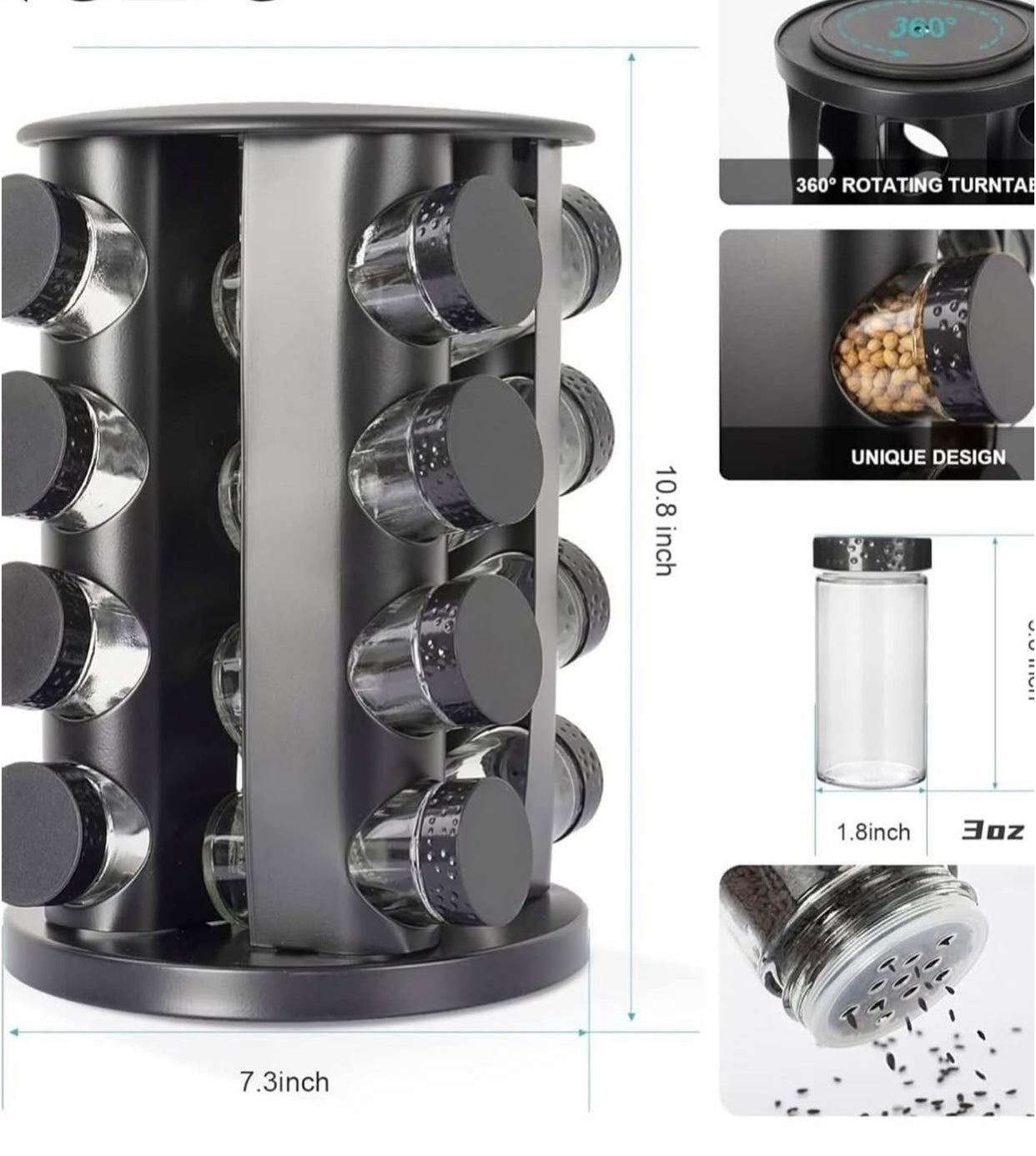 GeBe, Round Empty 16 Jars Revolving Spice Rack Organizer