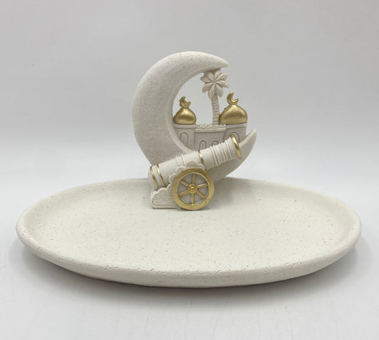 White & Gold Porcelain Oval Serving Plate  With Crescent