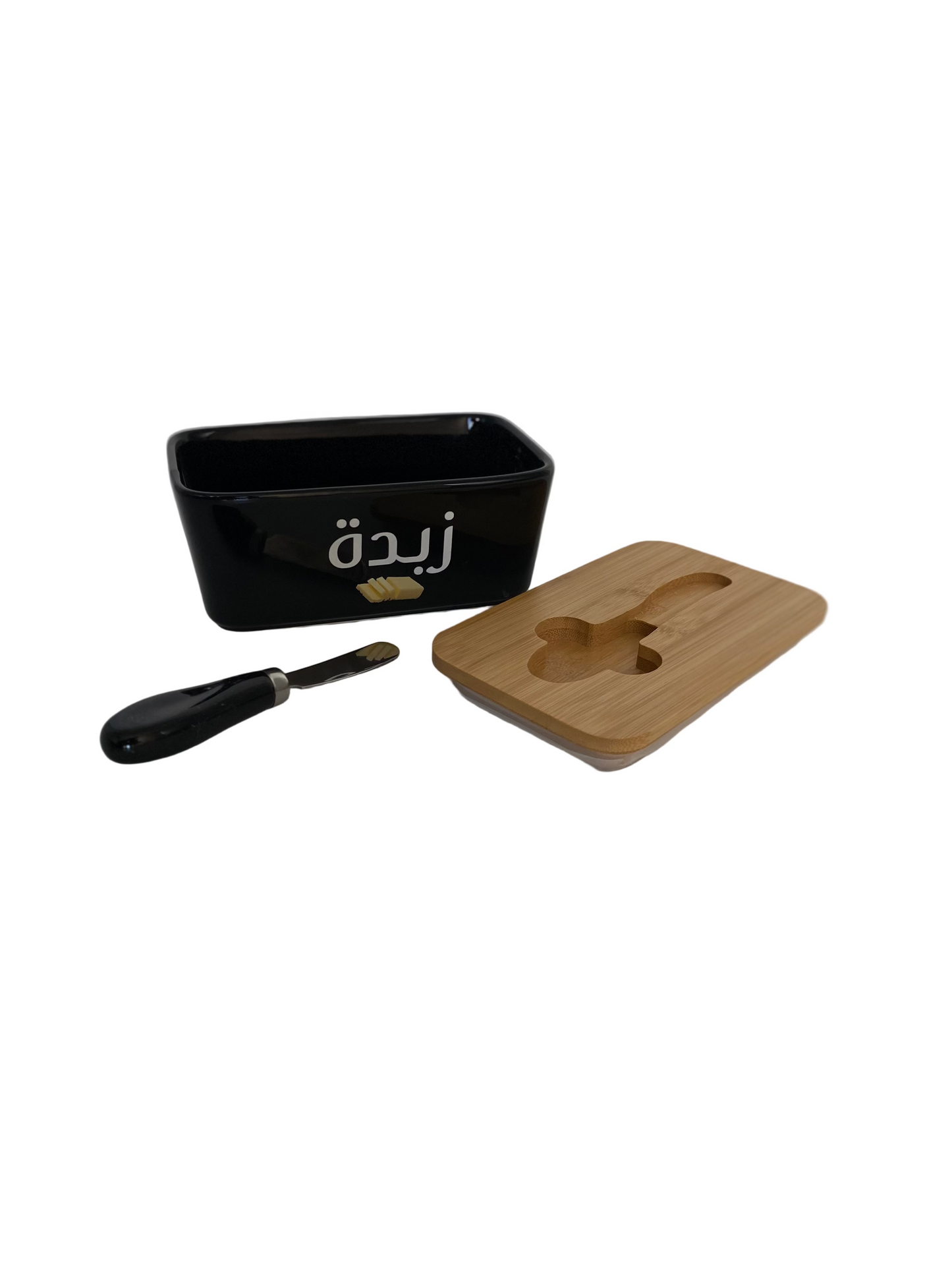 Rectangular Ceramic  Butter/Cheese Bowl with Bamboo Lid & Knife