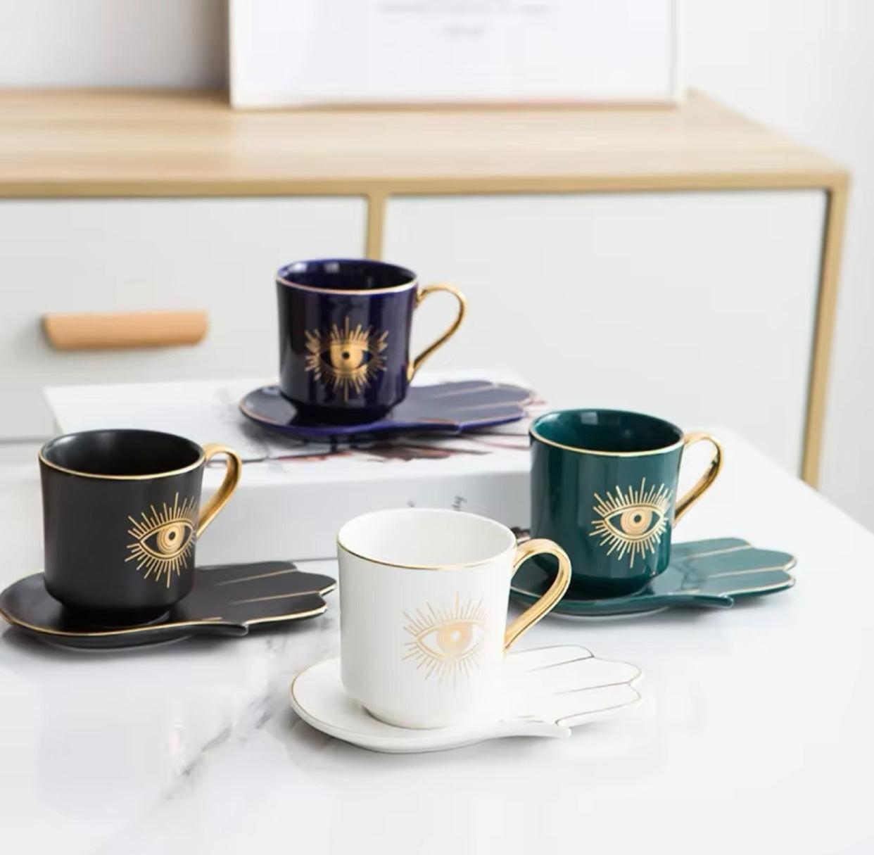 2 Pcs European Style Ceramic Mug  With  Saucer Set