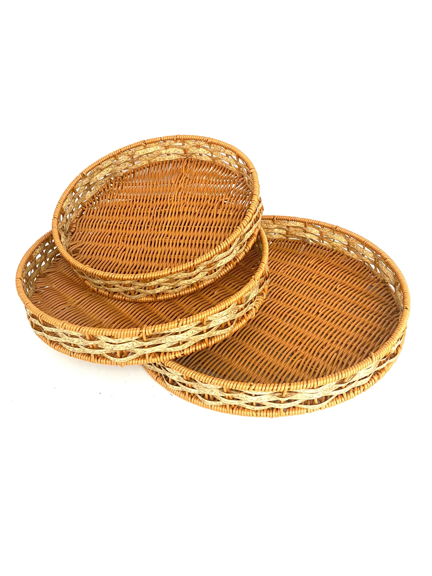 3 Pcs Rounded Straw Tray Set
