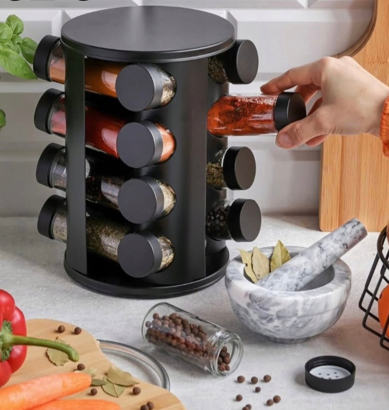 GeBe, Round Empty 16 Jars Revolving Spice Rack Organizer