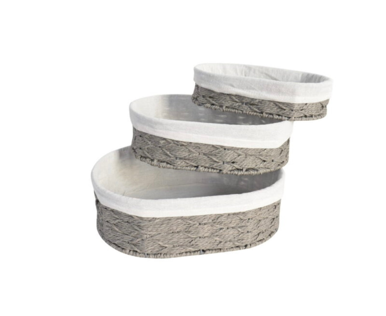 3 Pcs Oval Woven Basket With Linen Fabric Set