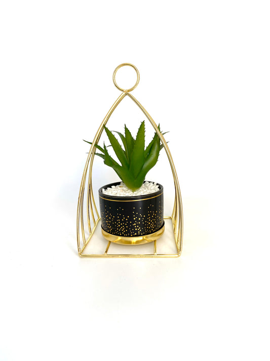 Artificial Flowers in Squared Metal Frame Vase
