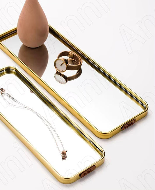 2 Pcs Rectangular Aluminium Mirror Tray Set