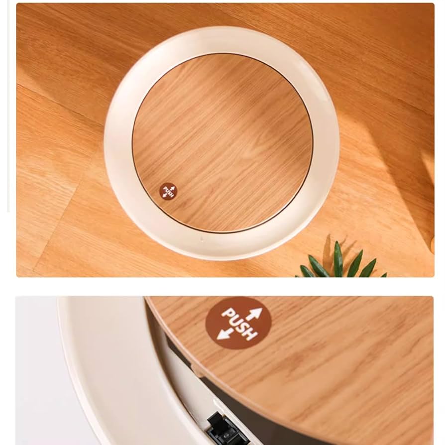 WOOD GRAIN TRASH BIN WITH ONE-TOUCH LID (7 L)