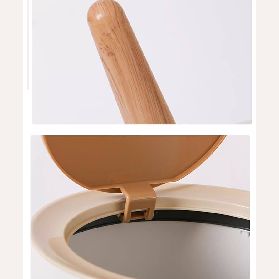 WOOD GRAIN TRASH BIN WITH ONE-TOUCH LID (7 L)