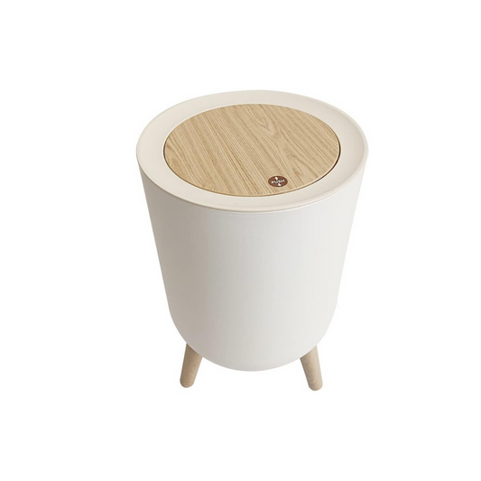 WOOD GRAIN TRASH BIN WITH ONE-TOUCH LID (7 L)