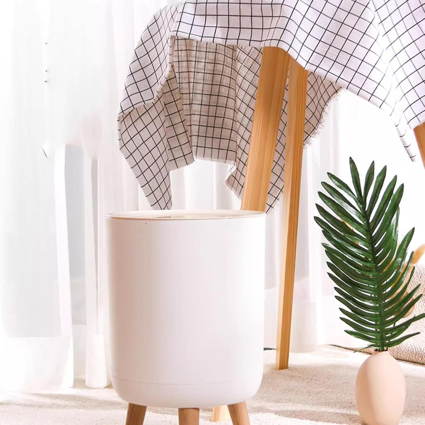 WOOD GRAIN TRASH BIN WITH ONE-TOUCH LID (7 L)
