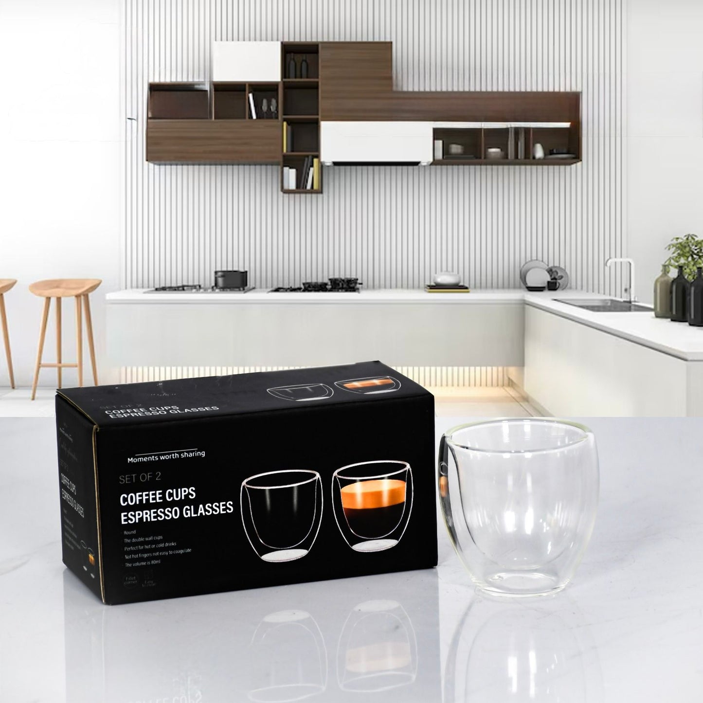 Danny Home, 2 PCs Double Glass Coffee Cups Set