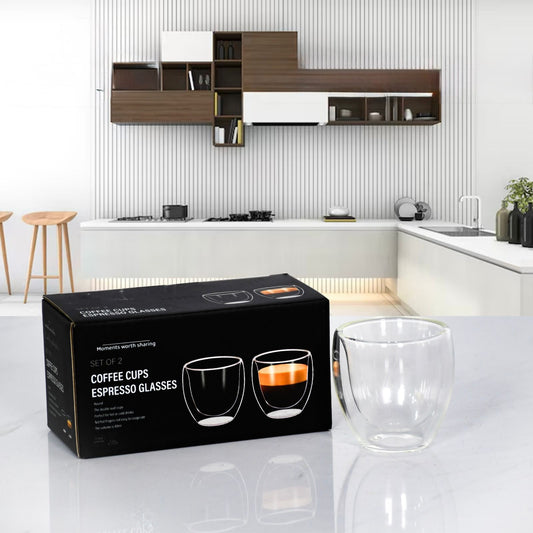 Danny Home, 2 PCs Double Glass Coffee Cups Set