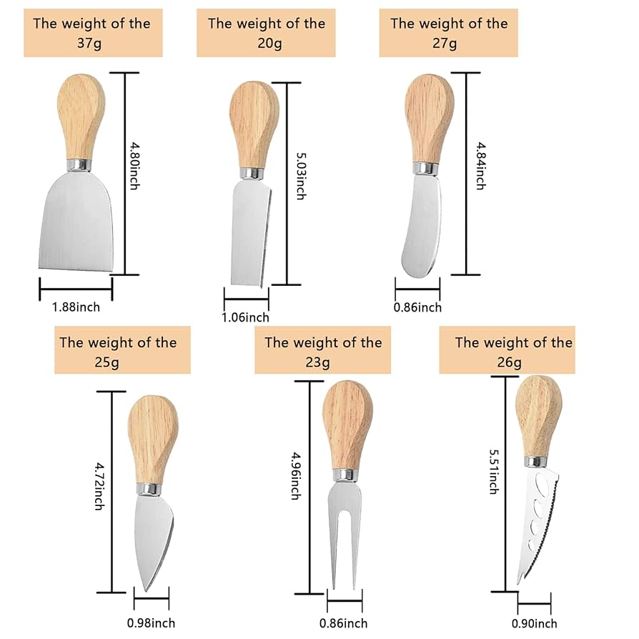 6-Piece Cheese Knife Set With Wood Handle