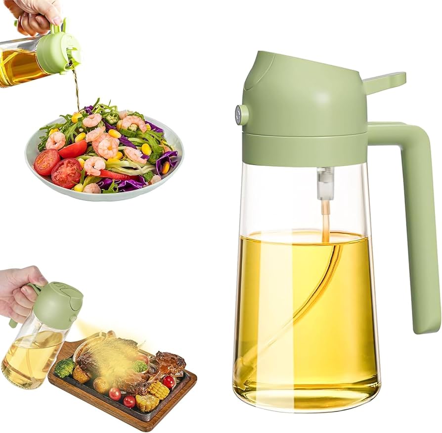 2 in 1 Clear Glass Oil Sprayer and Container Bottle