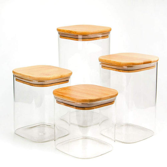 Acrylic Square Storage Jar with Bamboo Lid