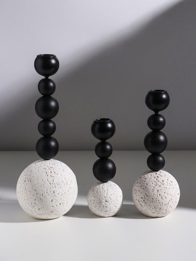 3 PCs Sculpture Metal Candle Holder Set With Concrete Base
