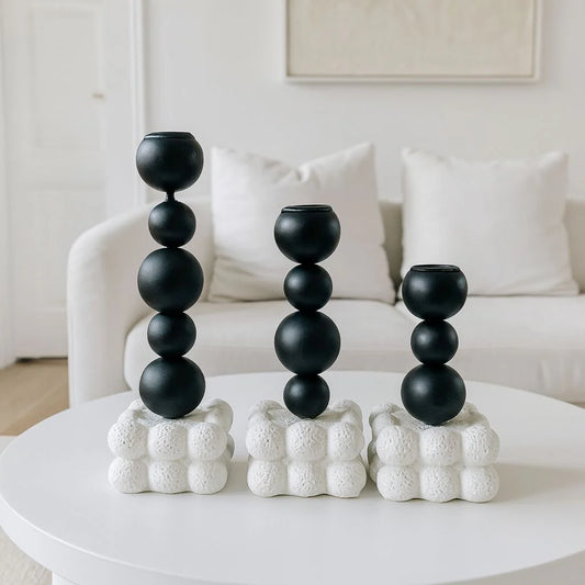 3 PCs Sculpture Metal Candle Holder With Concrete Base