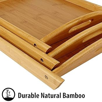 3 Pcs Rectangular  Wood Bamboo Serving Tray Set