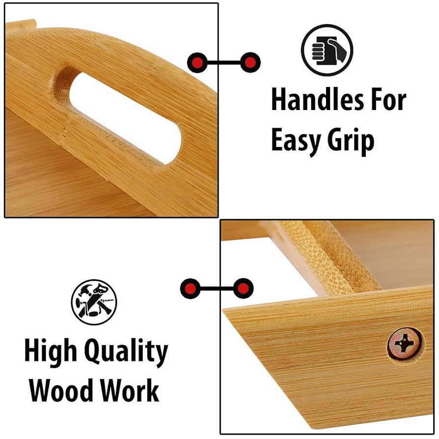 3 Pcs Rectangular  Wood Bamboo Serving Tray Set