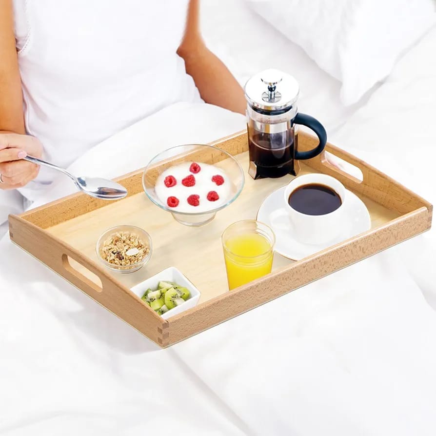 3 PCs Rectangular  Wood Bamboo Tray Set