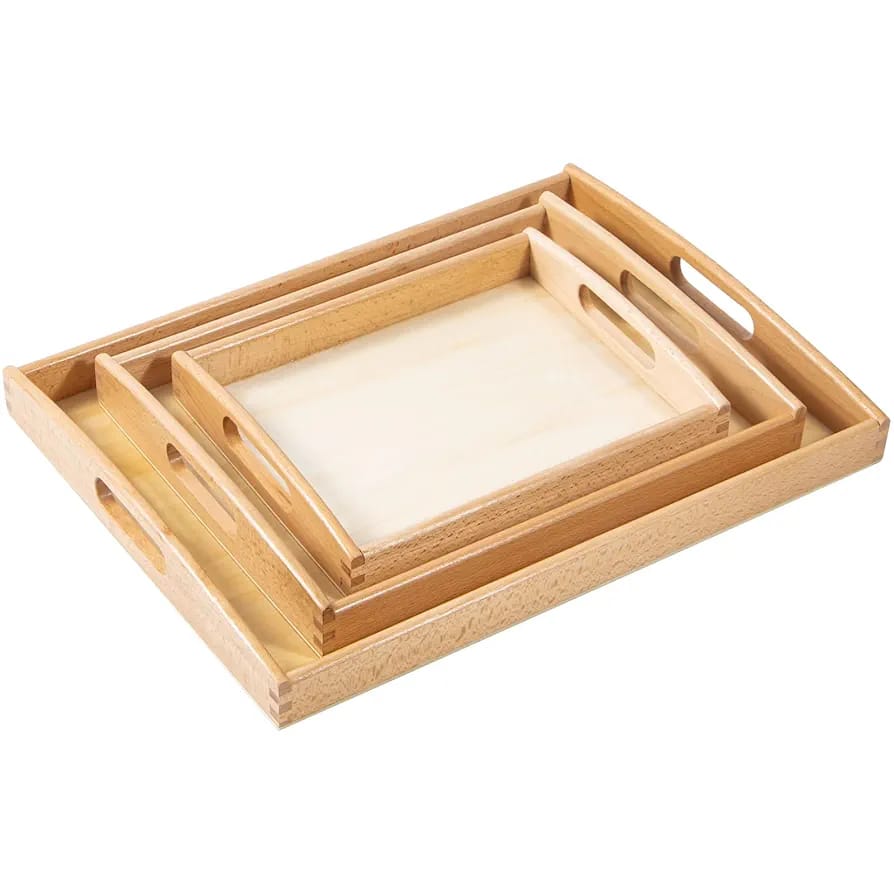 3 PCs Rectangular  Wood Bamboo Tray Set