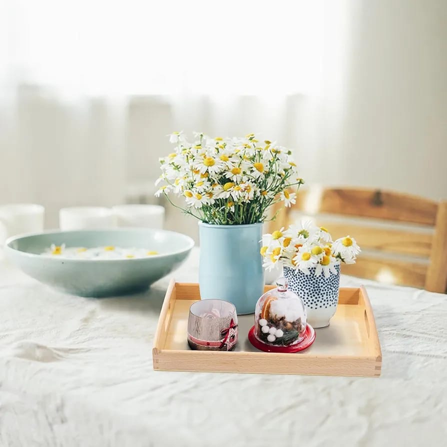 3 PCs Rectangular  Wood Bamboo Tray Set