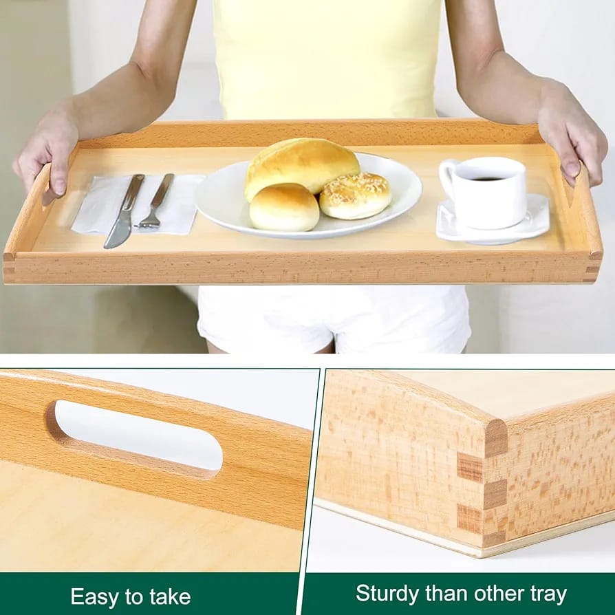 3 PCs Rectangular  Wood Bamboo Tray Set