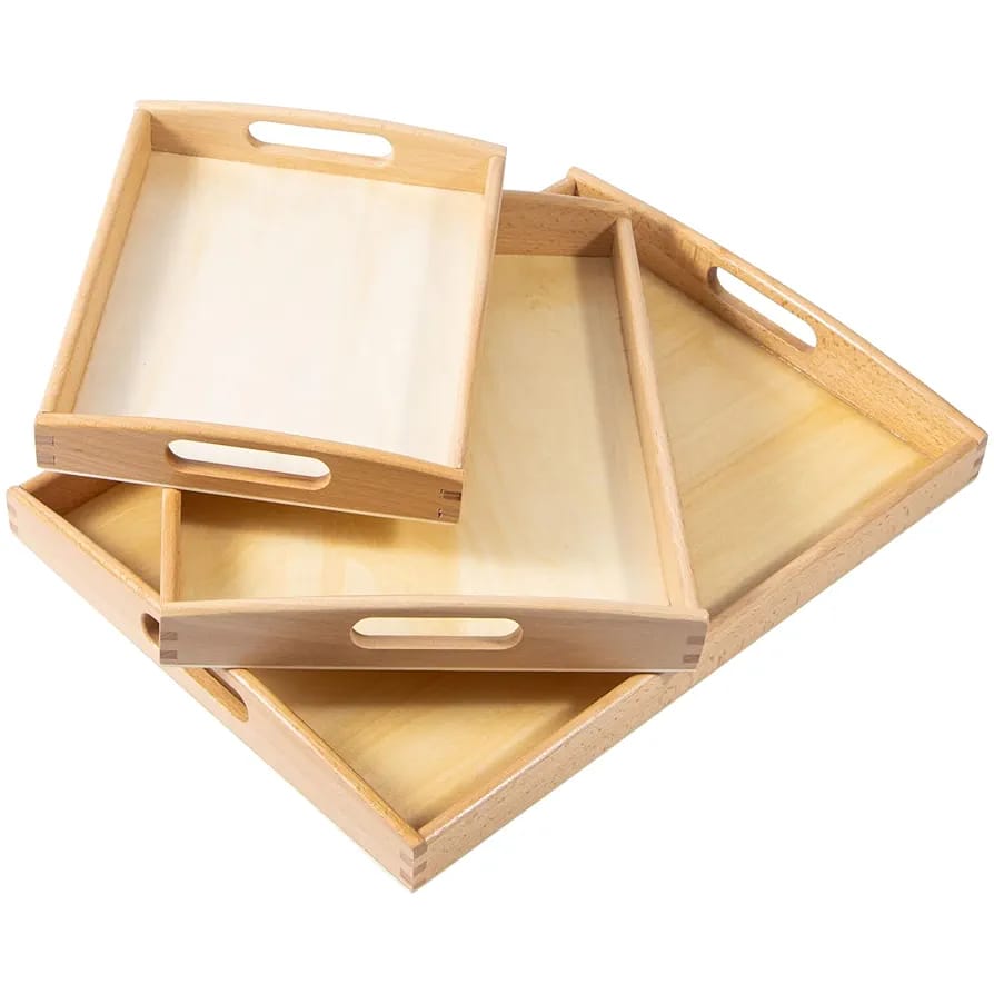 3 PCs Rectangular  Wood Bamboo Tray Set