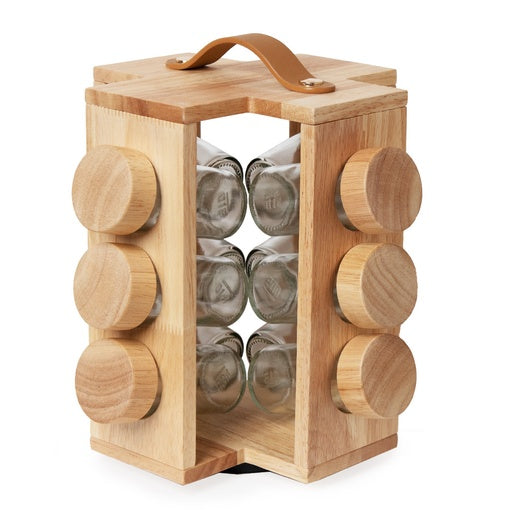 12 Pcs Glass Spice Set Jar With Bamboo Rotating Stand