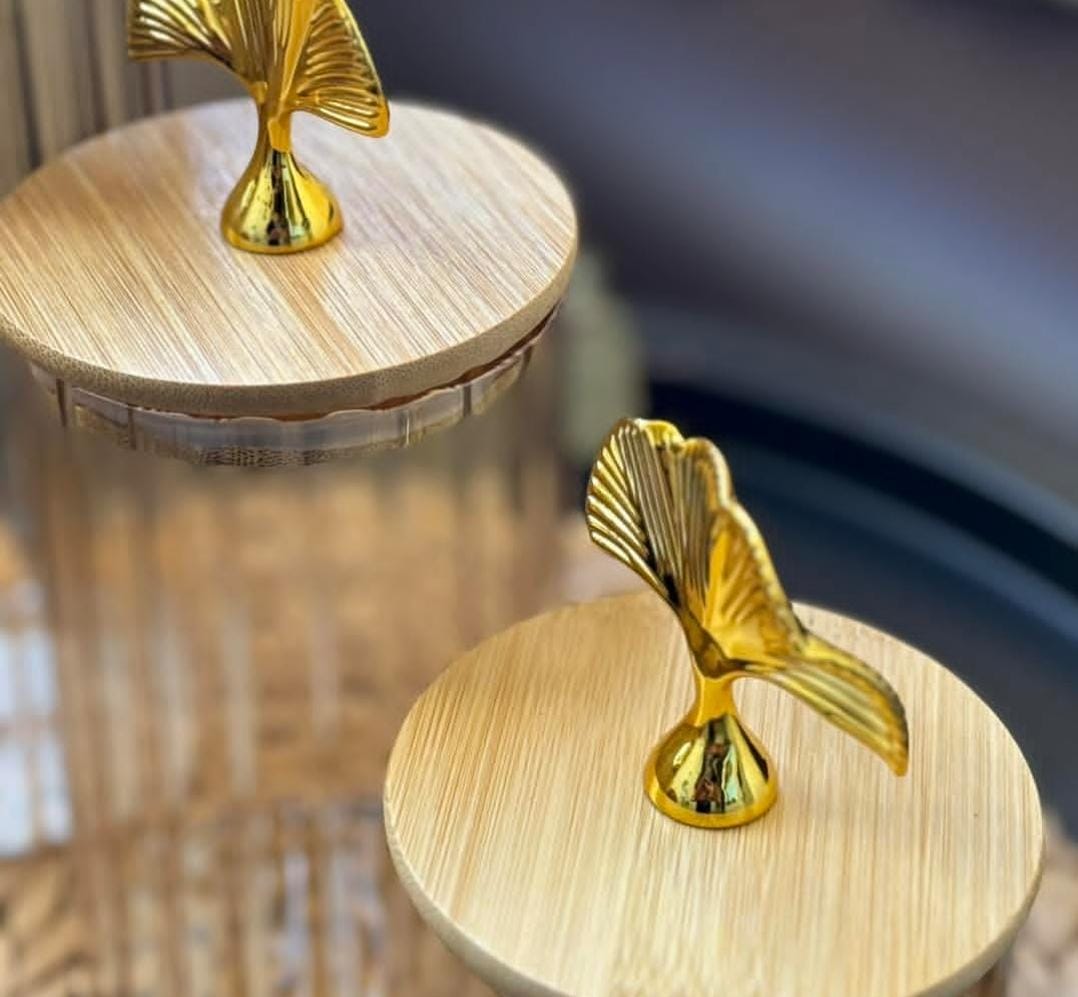 3 PCs Golden Glass Storage Jar Set With Bamboo Lid