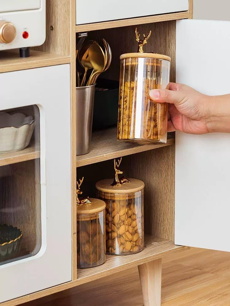 4 PCs Golden Vertical Stripe Spice Jars With Deer Head Lids