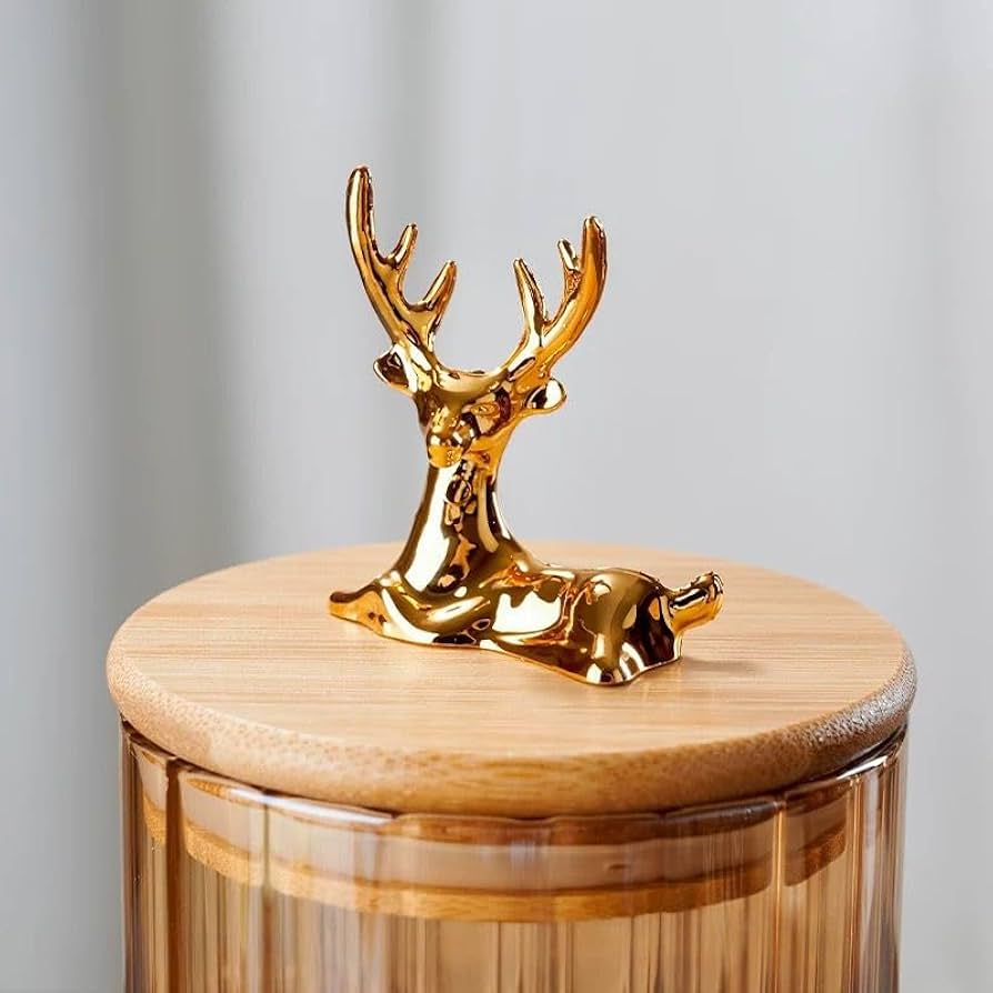 4 PCs Golden Vertical Stripe Spice Jars With Deer Head Lids