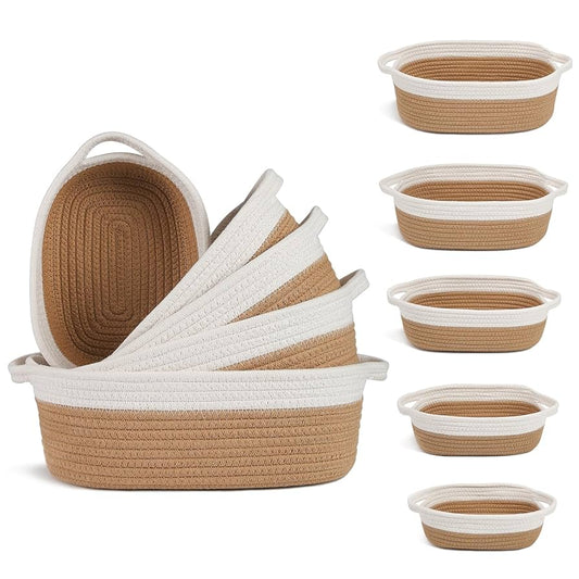 5 PCs Oval Cotton Woven Storage Basket Set