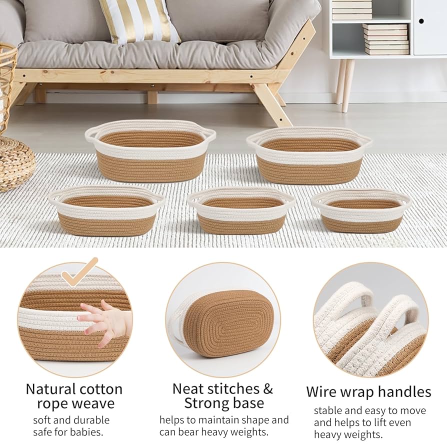5 PCs Oval Cotton Woven Storage Basket Set