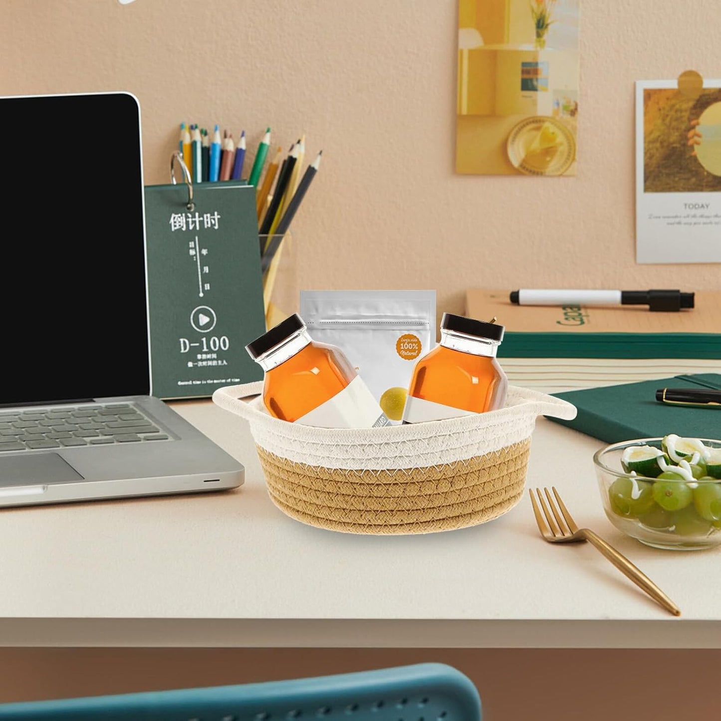 5 PCs Square Cotton Woven Storage Basket Set