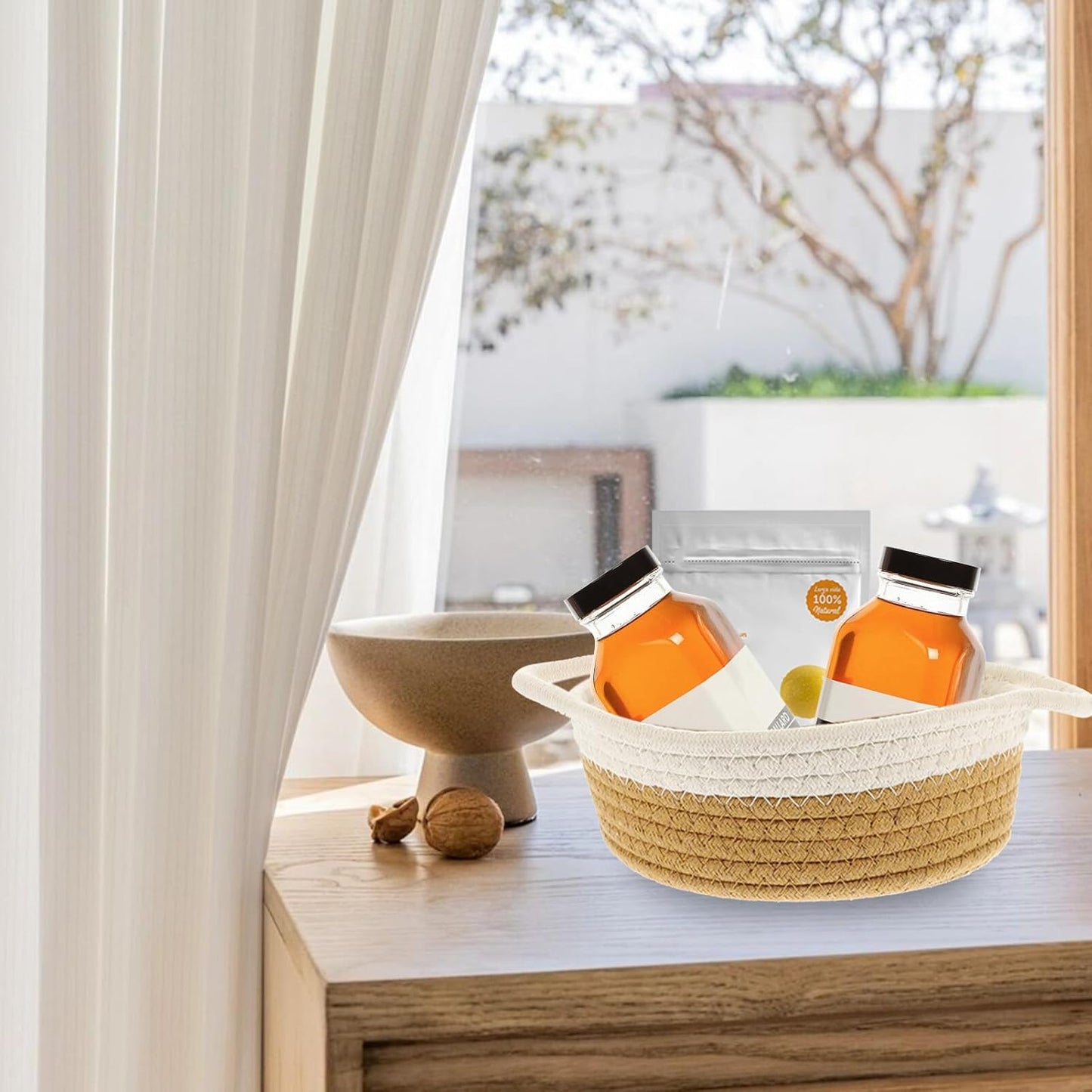 5 PCs Round Cotton Woven Storage Basket Set