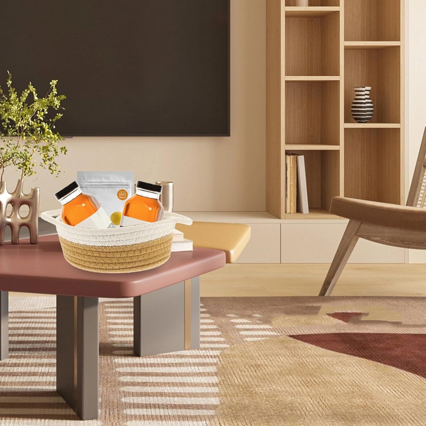 5 PCs Round Cotton Woven Storage Basket Set