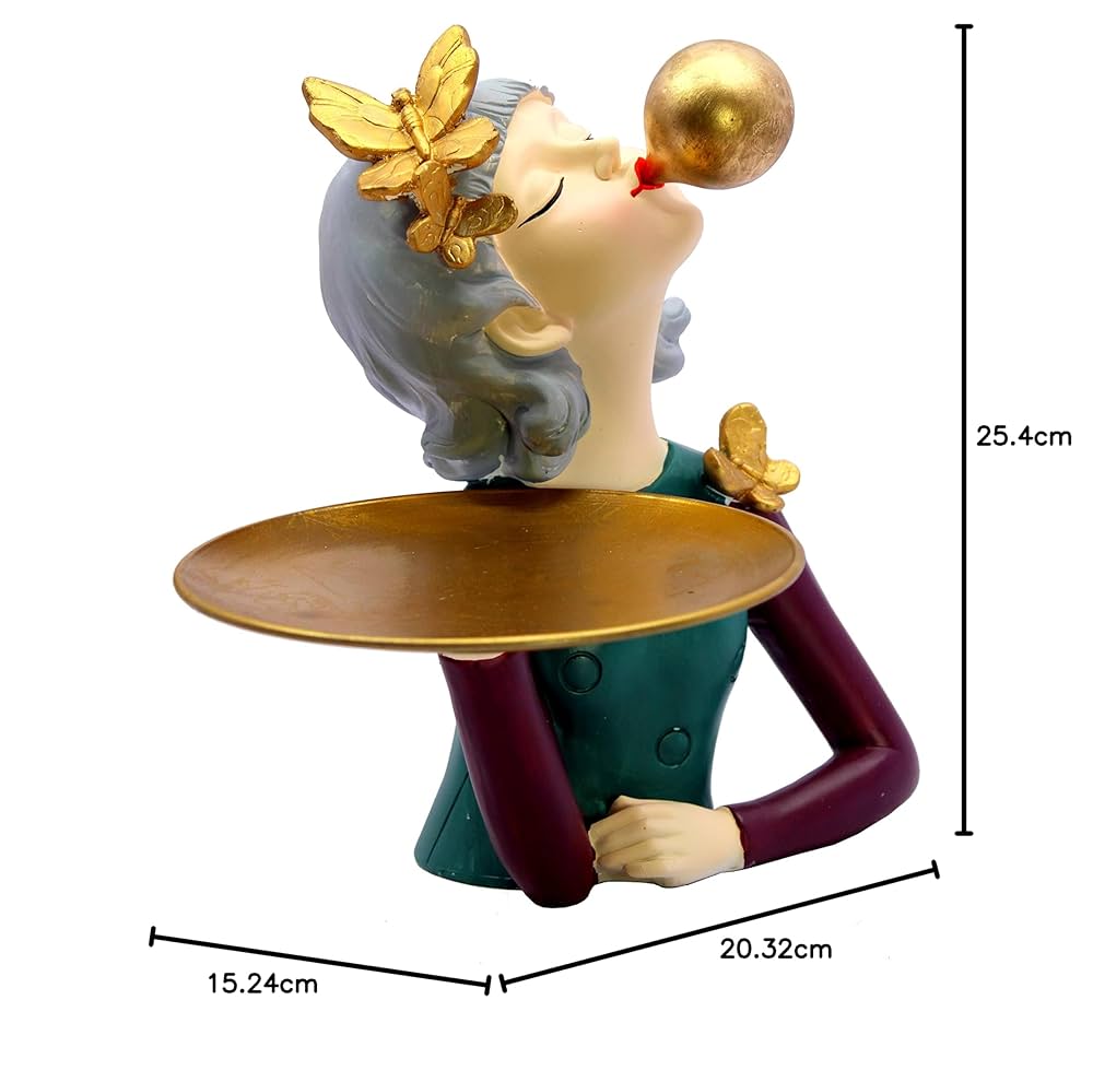 Metal Plate Holding Lady Showpiece Statue Sculpture Figure for Home Decor
