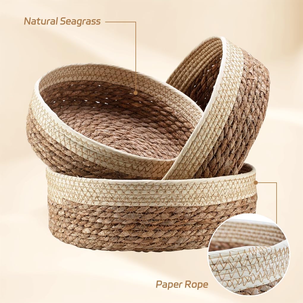 Set of 3 pcs round straw basket