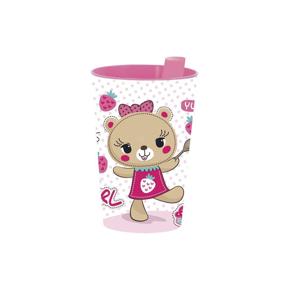 Herevin Patterned Plastic Cup With Straw 340 Ml Girl